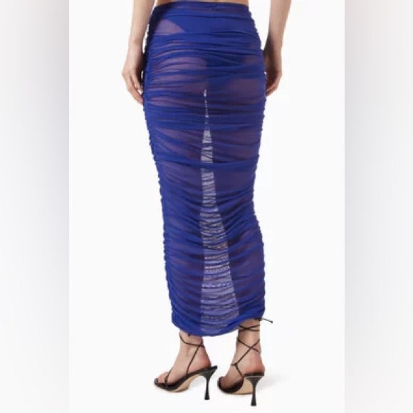 Good American Mesh Ruched Maxi Skirt Capri Blue Size Medium NWOT - Picture 3 of 10